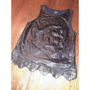 XS Express Black Faux Leather Front Tank Top with Floral Lace Trim